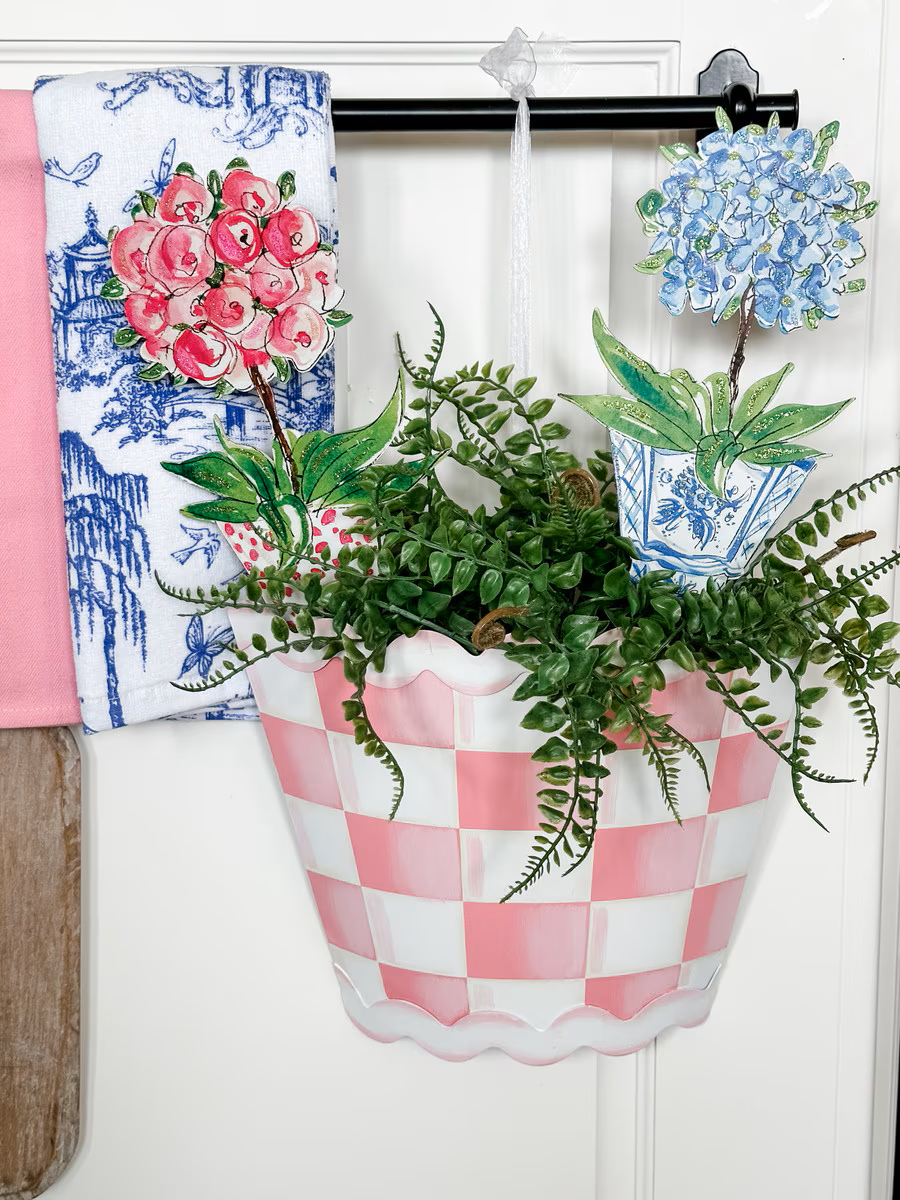 Rosanne Beck - Stake - Blue Hydrangea or Pink Rose Pots - Findlay Rowe Designs