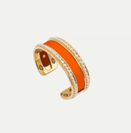 Hyde Forty Seven - Bracelet - Beaded Channel Cuff - Narrow - Polished Gold Pearl - Findlay Rowe Designs