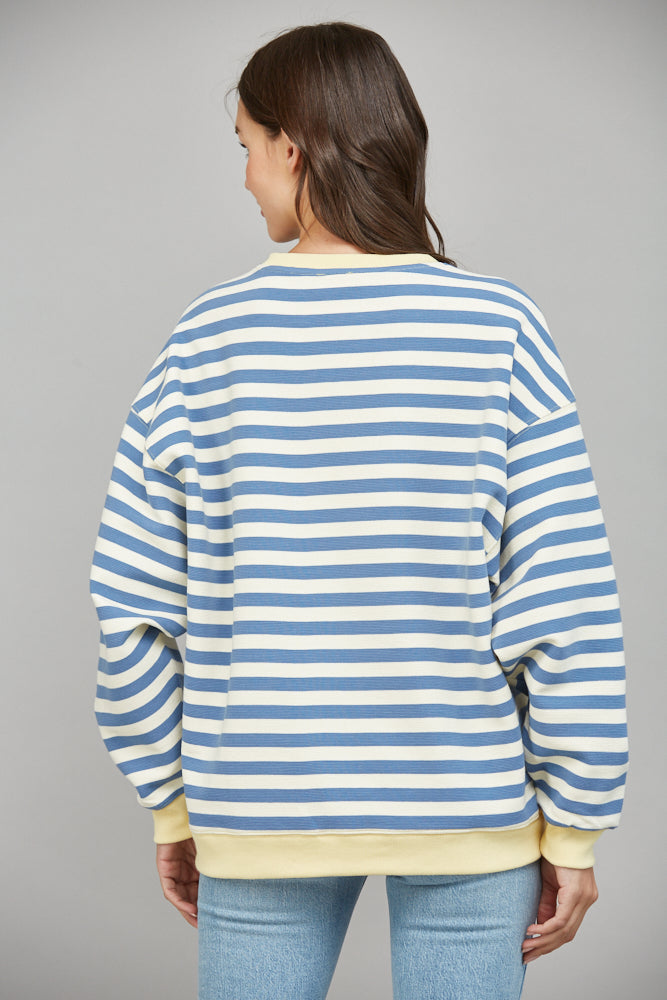Stripe Oversized Sweatshirt - Blue Yellow - Findlay Rowe Designs