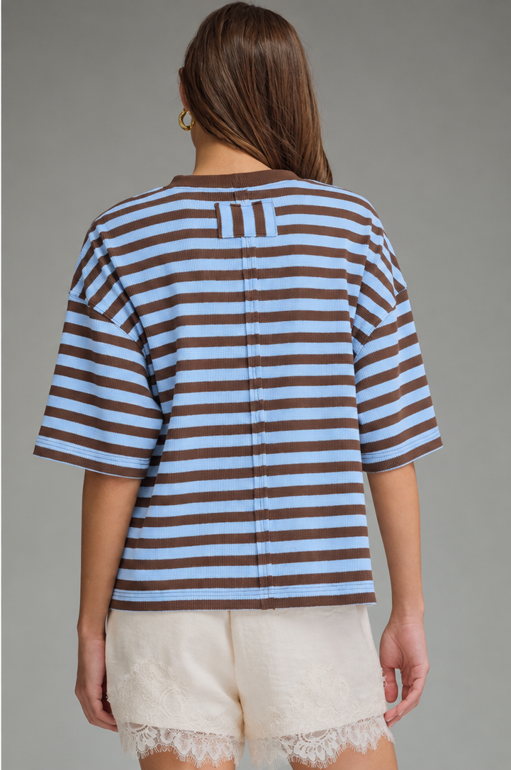 Entro - Top - Short Sleeve Ribbed - Blue Brown - Findlay Rowe Designs