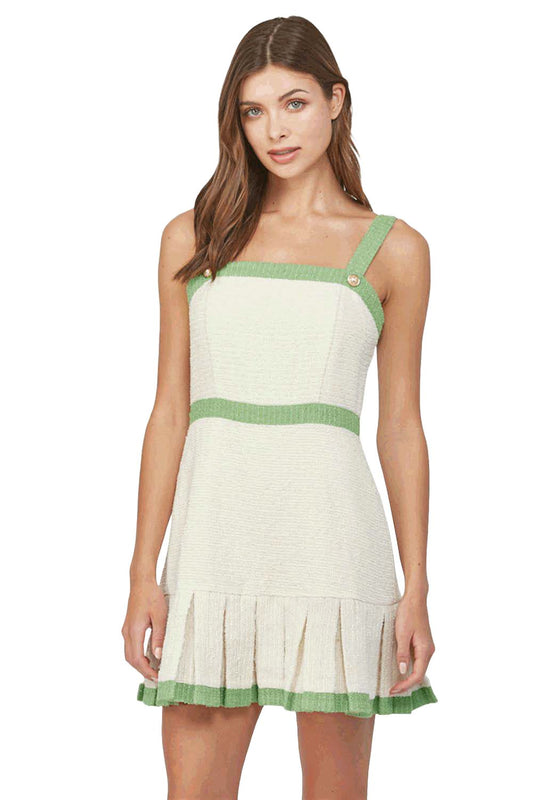 Dress - Mini Sleeveless Tweed - White Green - Findlay Rowe Designs