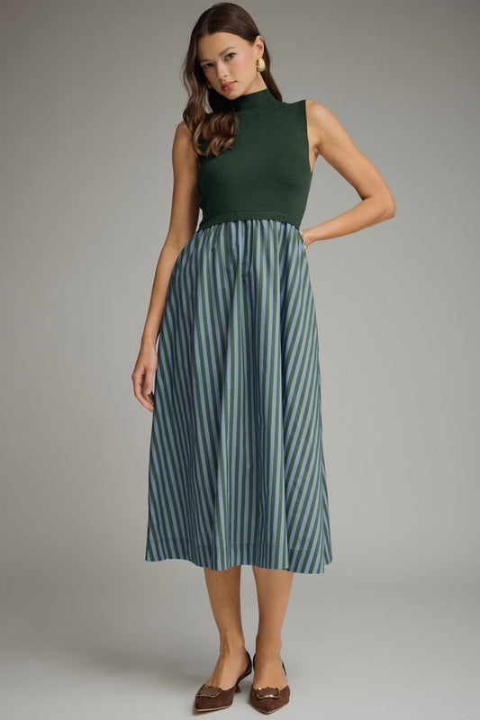 Entro - Dress - Midi Sleeveless Mock - Hunter Green Stripe - Findlay Rowe Designs