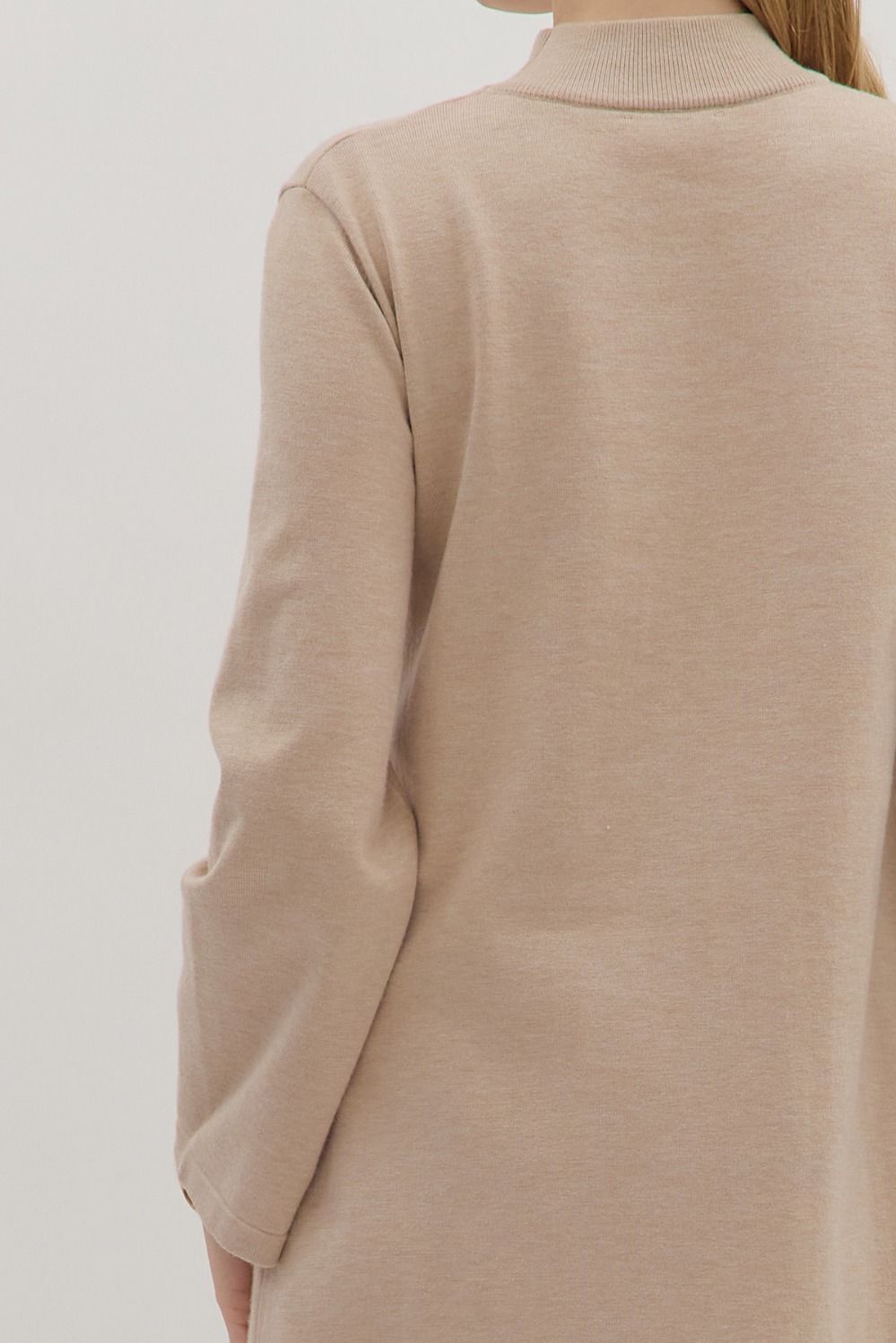 Entro - Dress - Mock Neck Long Sleeve Midi - Sand