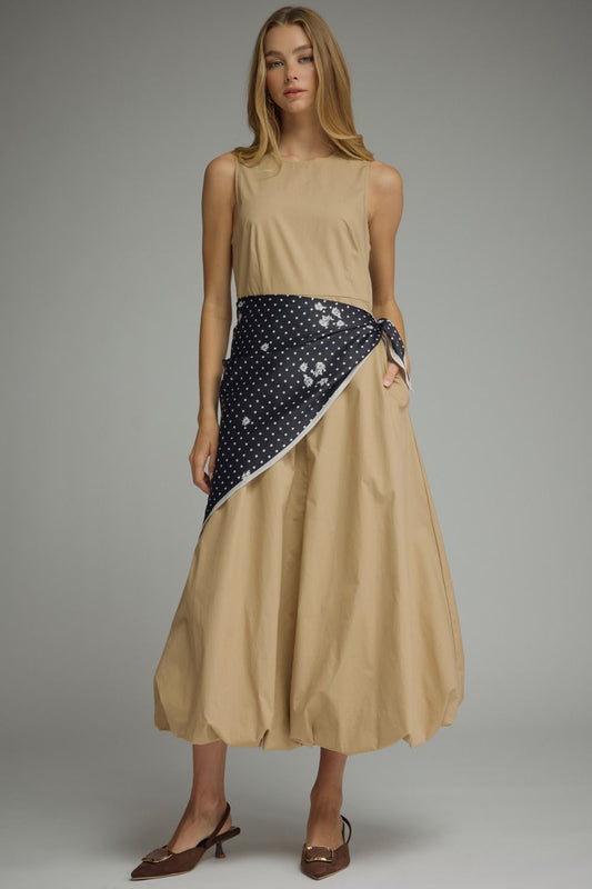 Entro - Dress - Midi - Sleeveless Scarf Overlay - Camel - Findlay Rowe Designs