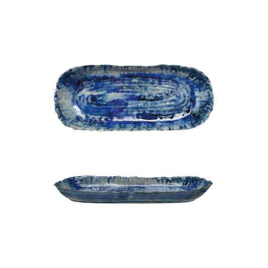 Stoneware Platter - Reactive Crackle Glaze - Blue - Findlay Rowe Designs