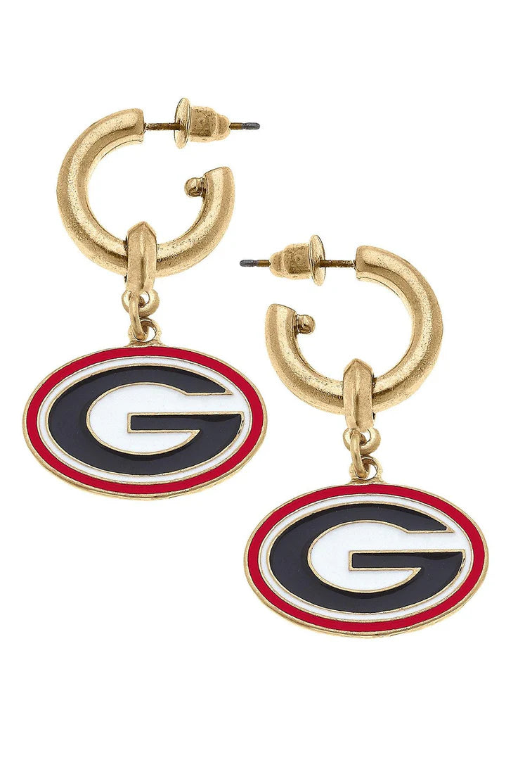 Georgia Bulldogs Enamel Drop Hoop Earrings - Findlay Rowe Designs