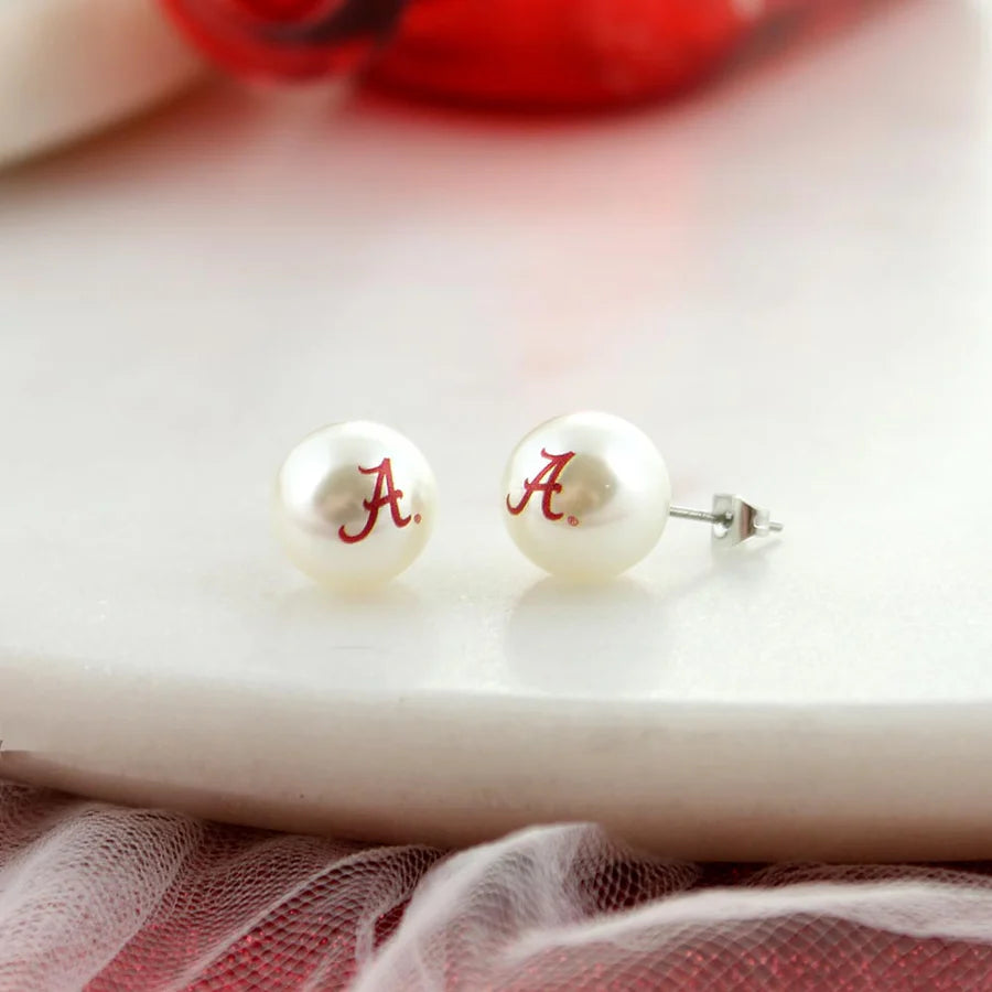 Earring - Stud - Pearl Alabama Script A Logo - Findlay Rowe Designs