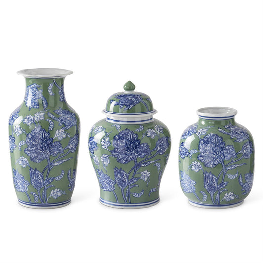 Ceramic Vases - Blue Green & White Floral - Findlay Rowe Designs