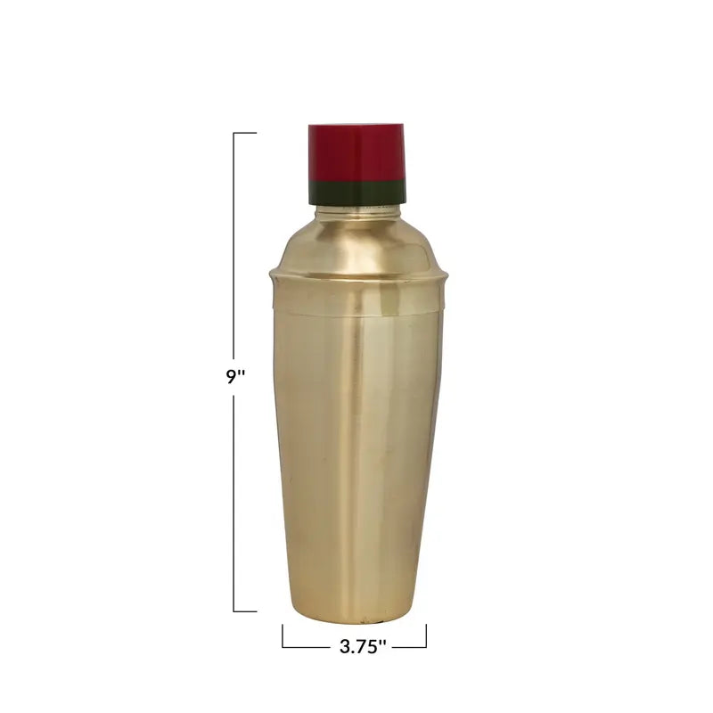 Cocktail Shaker - Stainless Gold Red/Green Top - Findlay Rowe Designs