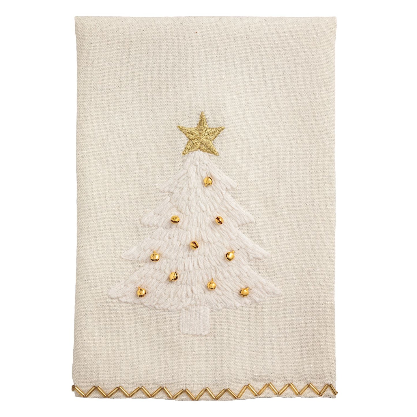 Mud Pie - Tea Towel - White Christmas - Embroidery White and Gold - Findlay Rowe Designs