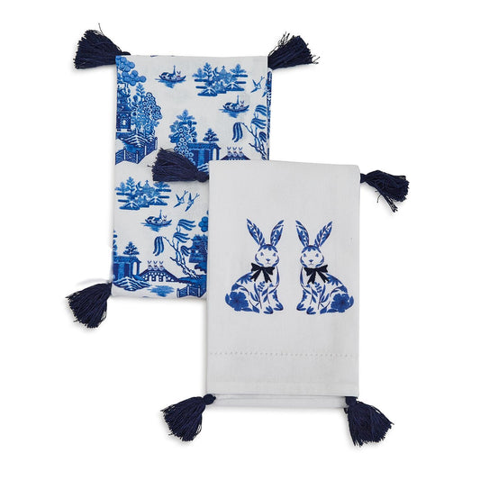 Towel Set - Blue & White Bunny with Tassels - Findlay Rowe Designs
