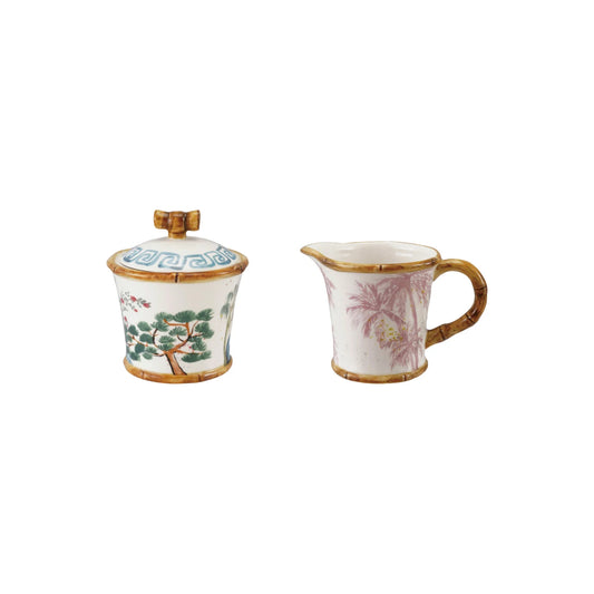 Sugar and Creamer Set - Hand-Painted Palm and Pine - Findlay Rowe Designs