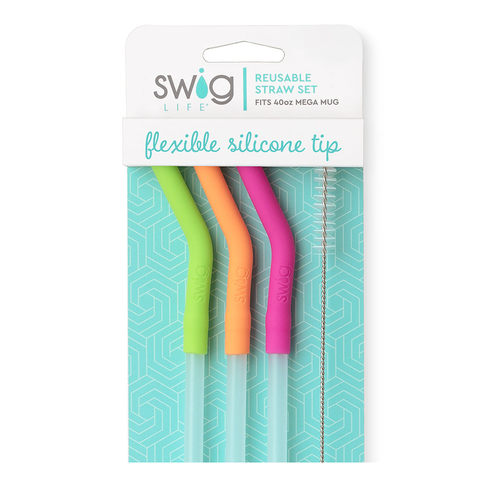 Swig- Neon Lime/Orange/Berry Reusable Straw Set (40oz Mega Mug) - Findlay Rowe Designs