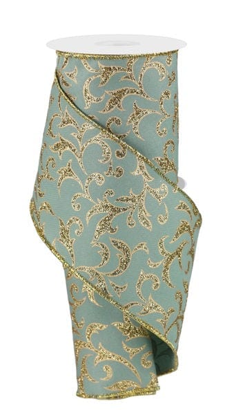 A&B Floral - Ribbon - 4in Acanthus Leaf - Sage Gold