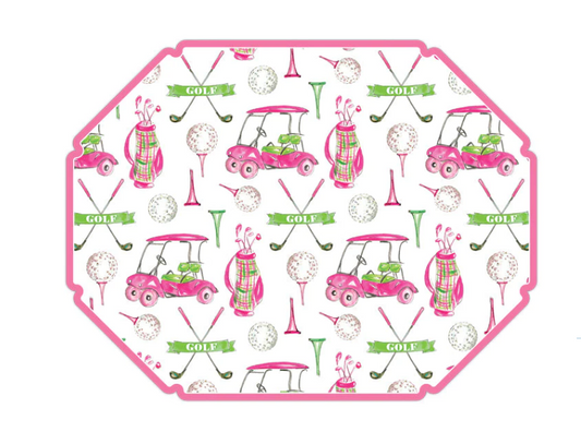 Golf Balls and Golf Cart Pattern Pink Posh Placemat