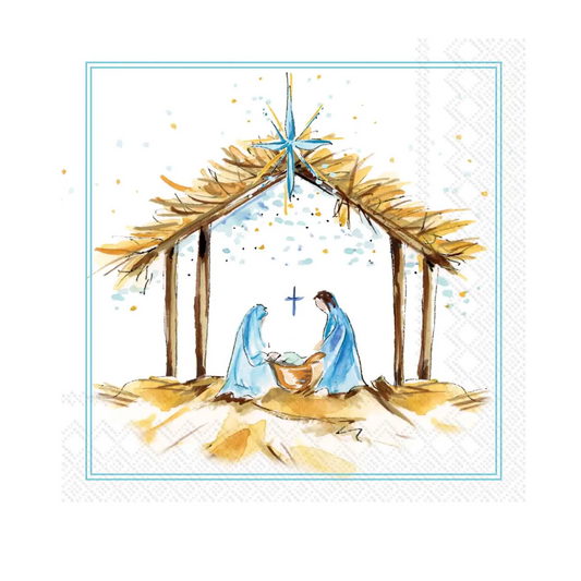 Rosanne Beck - Cocktail Napkins - Blue Angels Nativity - Findlay Rowe Designs