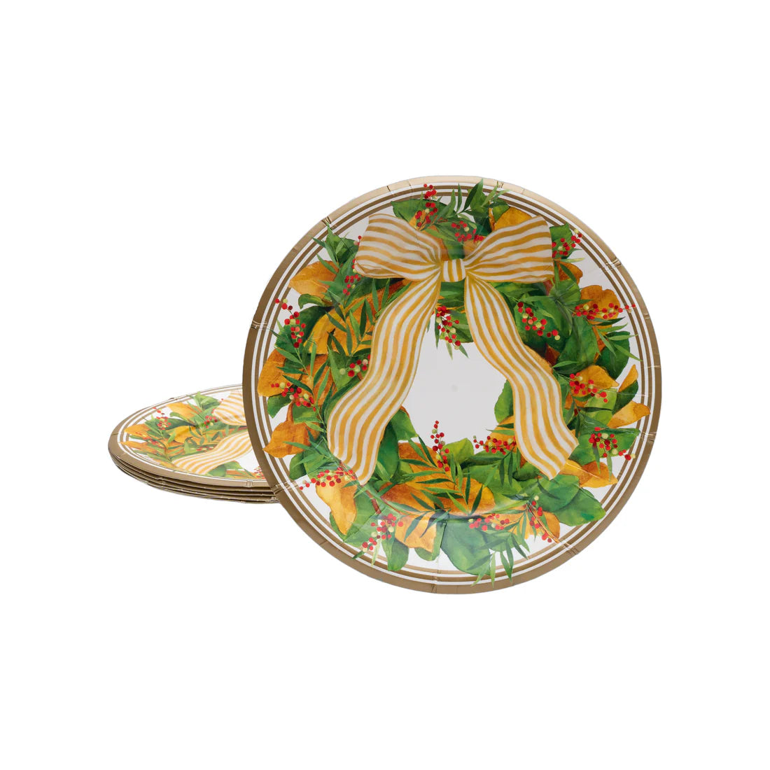 Caspari - Salad & Dessert Plates - Magnolia Wreath