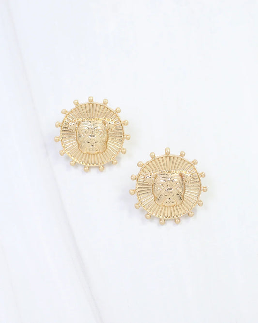 Caroline Hill - Earring - Carmen Coin Stud - Dog Face Worn Gold - Findlay Rowe Designs