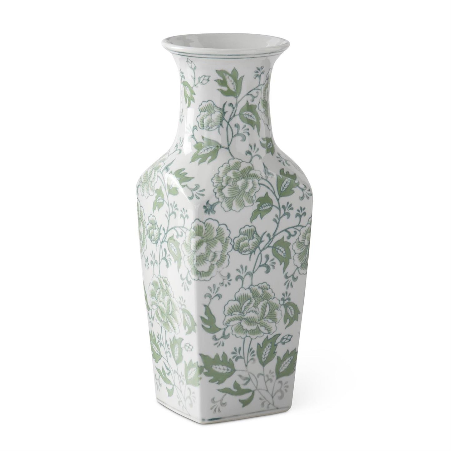 Vase - Floral Ceramic - 14in - Green & White - Findlay Rowe Designs