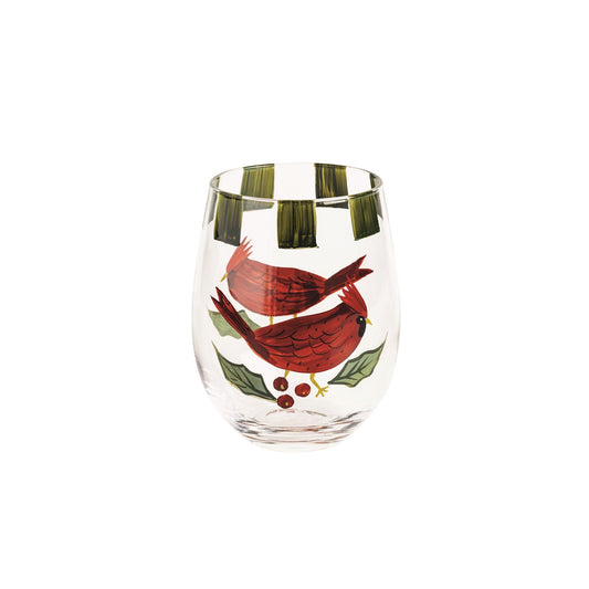 Mud Pie - Stemless Wine - Hand-painted Cardinal - Findlay Rowe Designs