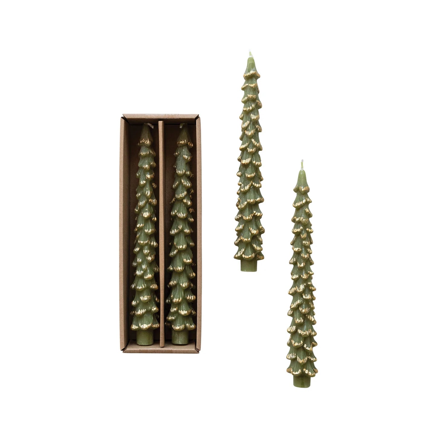 Tapers - Evergreen Trees - Gold Tips - Set of 2 - Findlay Rowe Designs