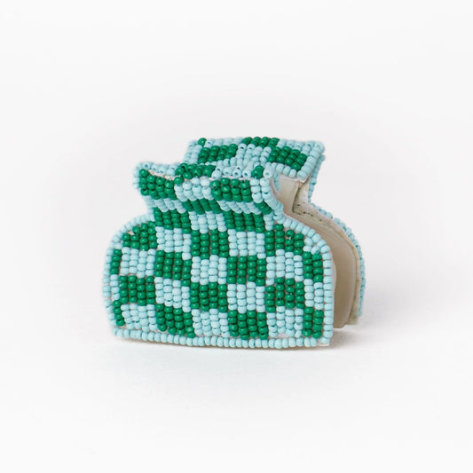Ink & Alloy - Claw Clip - Gia Petite - Kelly Green Light Blue Check - Findlay Rowe Designs