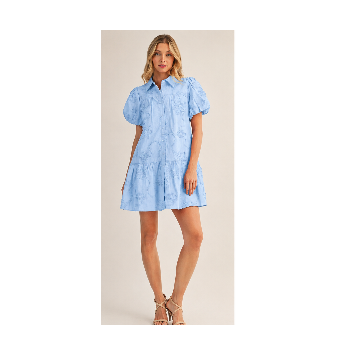 Jodifil - Dress - Mini Puff Sleeve Appliqué - Light Blue - Findlay Rowe Designs