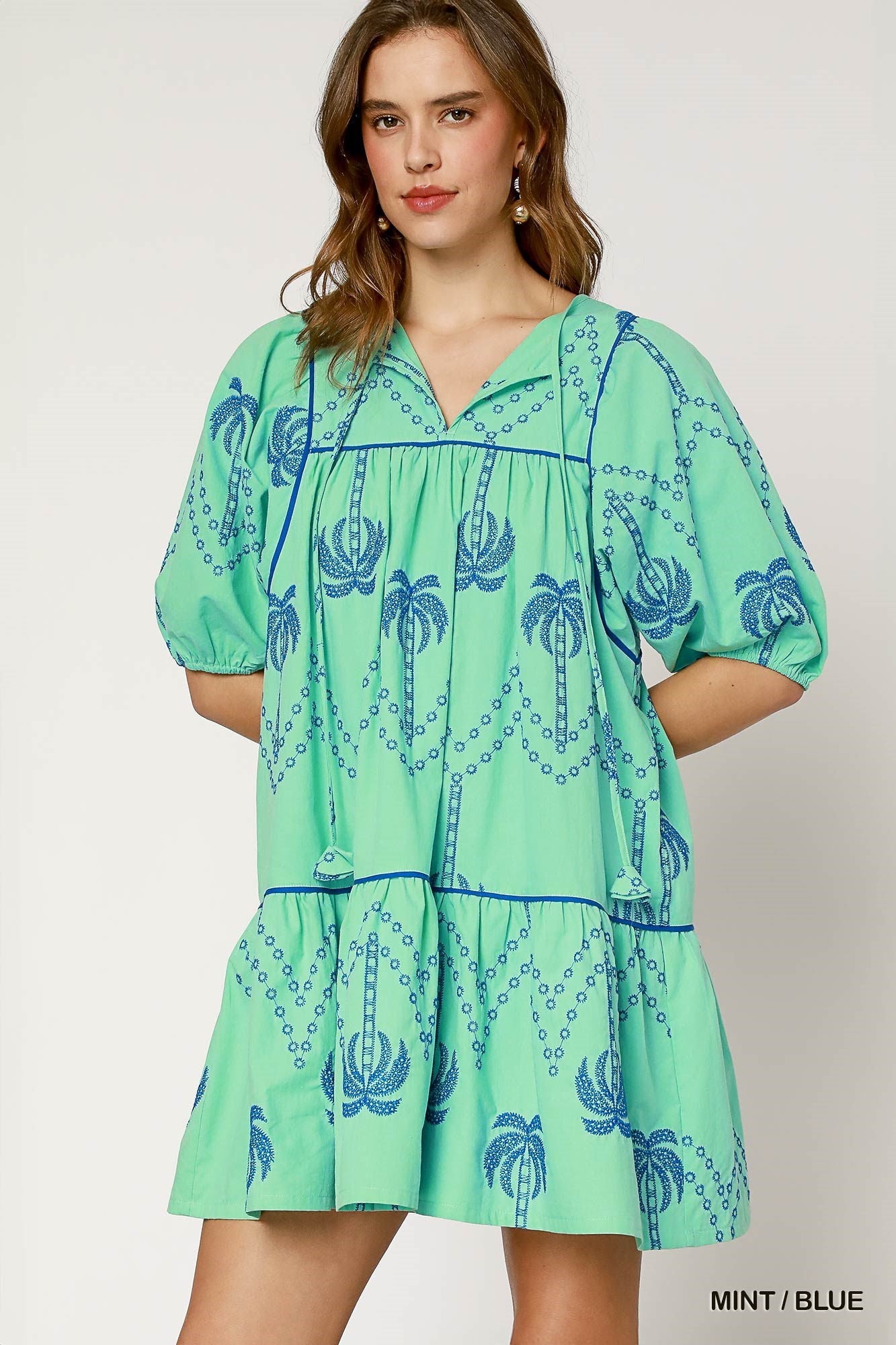 Umgee - Dress - Boho Embroidered Babydoll - Mint Blue