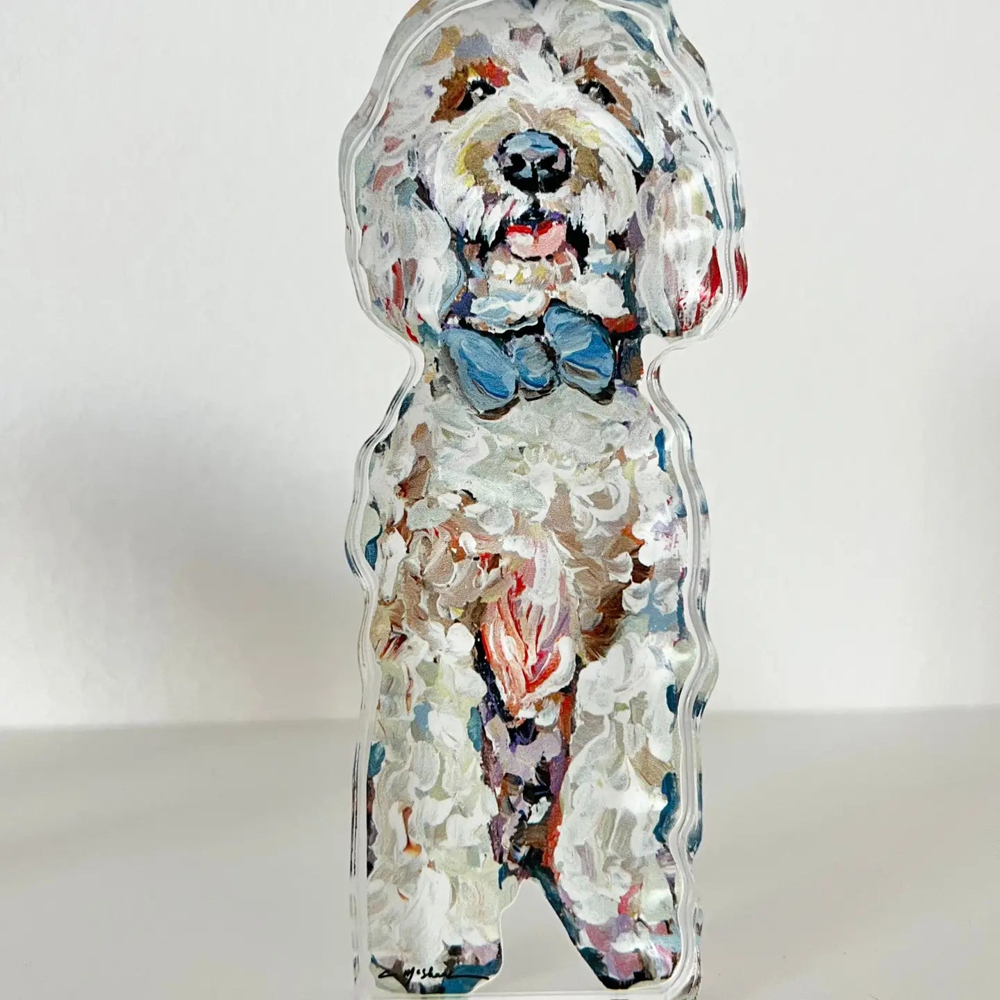 Chelsea McShane - Acrylic Shelfie - Golden Doodle Blue Bow - Mini - Findlay Rowe Designs
