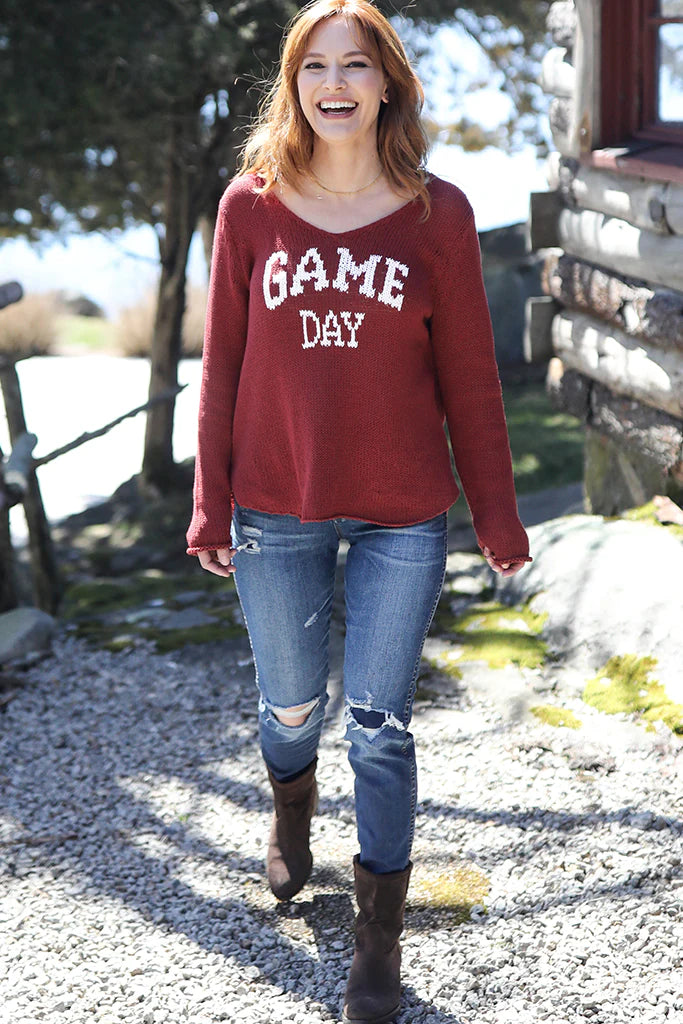 WOODEN SHIPS- GAME DAY SWEATER RED CHILE WHITE