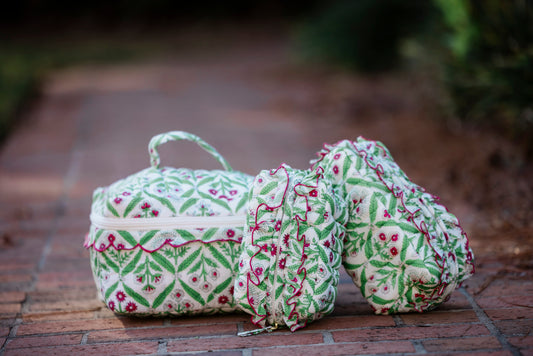 Heart of Grace - Quilted Ruffle Cosmetic Bags - Château Rosé Luxe - Findlay Rowe Designs