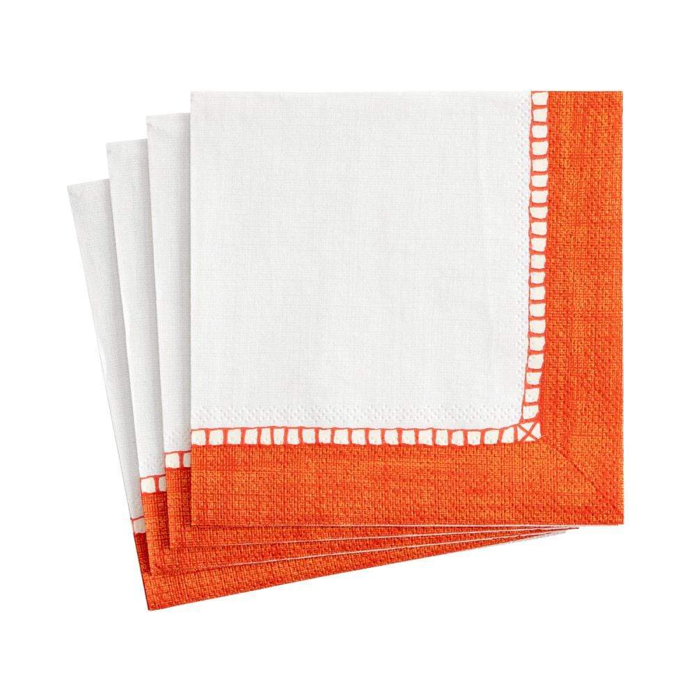 Caspari - Cocktail Napkins - Linen Border Coral - Findlay Rowe Designs