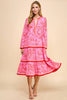 Dress - Floral Print Tiered Midi - Pink - Findlay Rowe Designs