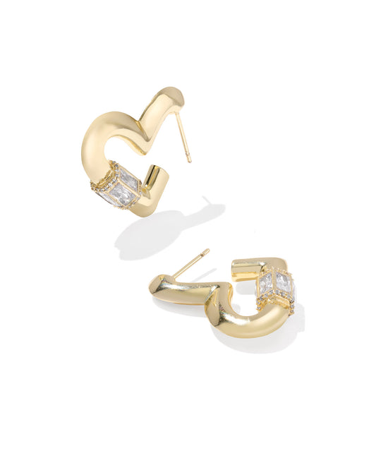Kendra Scott - Earrings - Emery Heart Hoop Earrings Gold White Cz