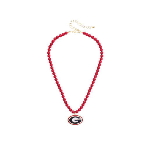 Canvas - Necklace - Beaded - Georgia Bulldogs G-Logo Pendant - Red - Findlay Rowe Designs