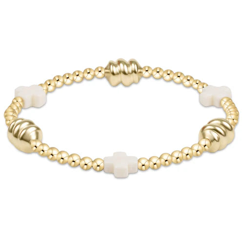 Enewton - Signature Cross Admire Gold Pattern 3mm Bead Bracelet - Off-White - Findlay Rowe Designs