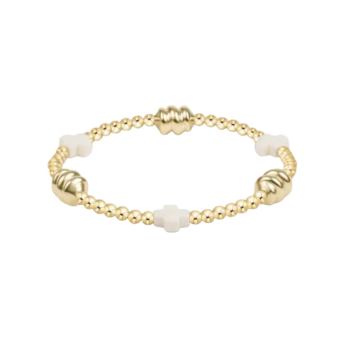 Enewton - Signature Cross Admire Gold Pattern 3mm Bead Bracelet - Off-White - Findlay Rowe Designs