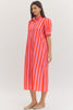 Entro - Dress - Midi - Ruffle Mock Neck - Pink Red Stripe - Findlay Rowe Designs