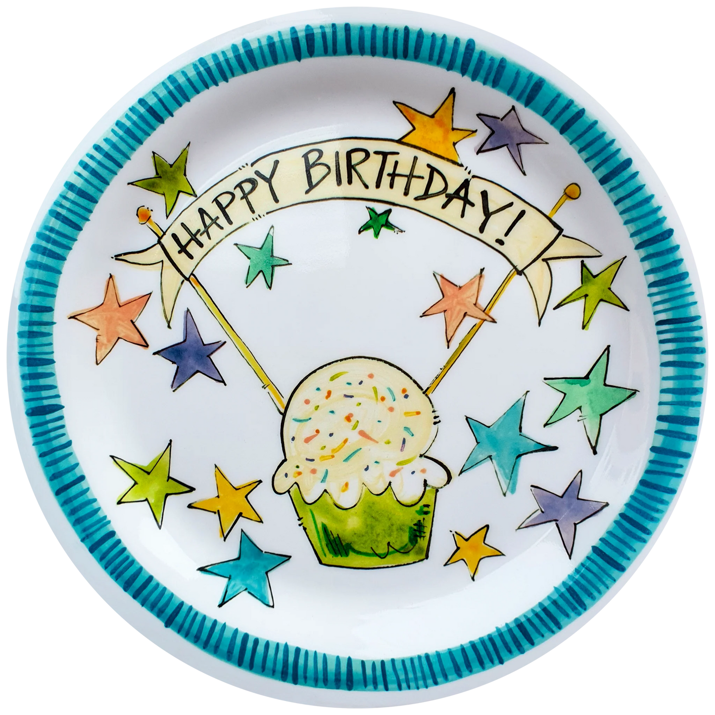 Plate - Happy Birthday - Cupcake - Blue Edge