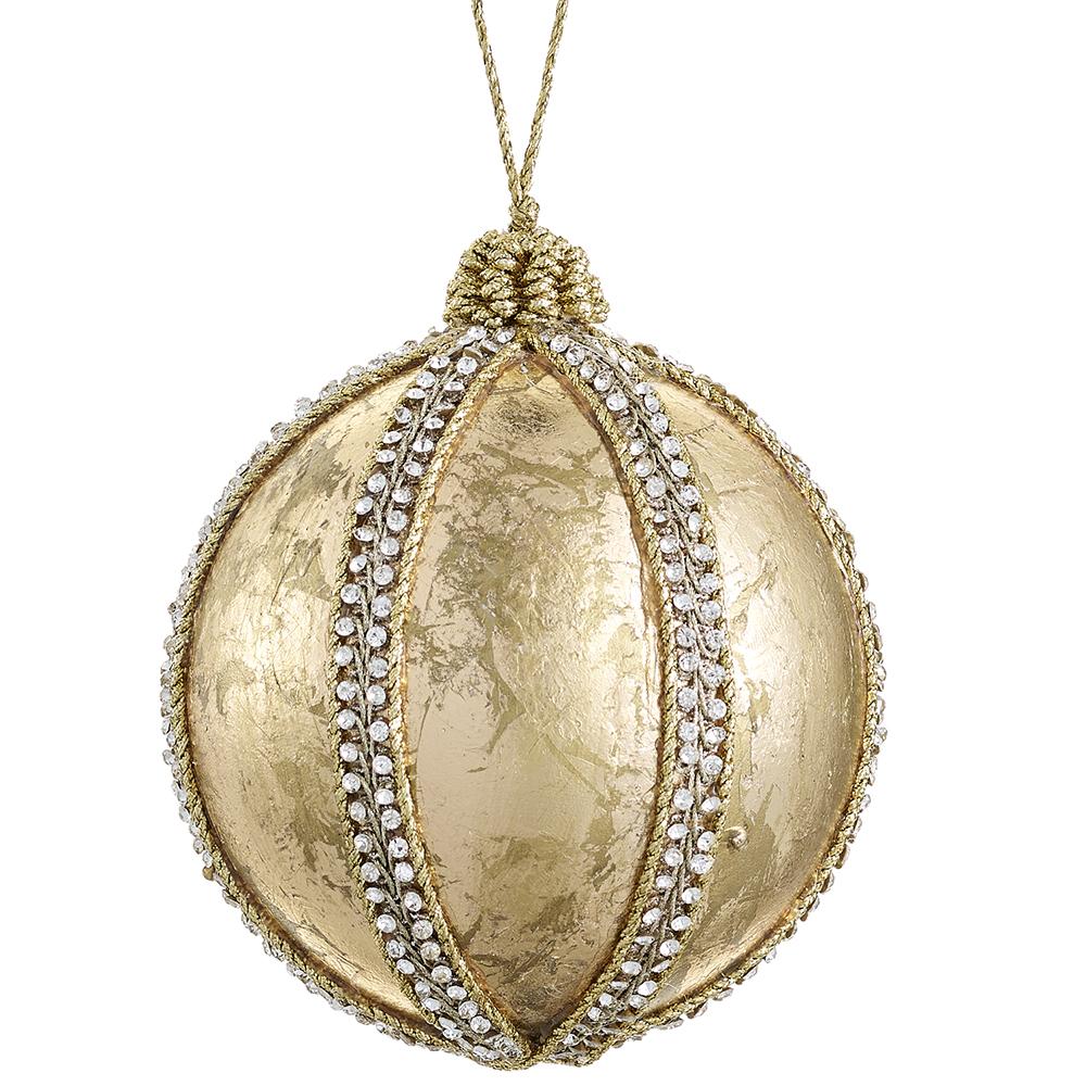 Ornament - 5" Diamond Trim Ball - Gold