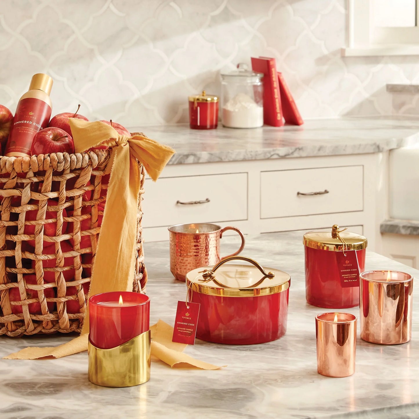 Thymes - Simmered Cider Poured Candle Gold Sleeve -Harvest Red