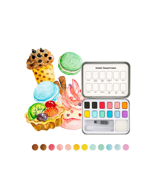 Grabie - Watercolor Pocket Set Of 12 With Brush - Dessert Colors - Findlay Rowe Designs