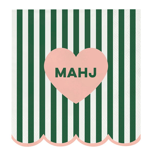 Cocktail Napkins - Scalloped Mahj - Green Stripe