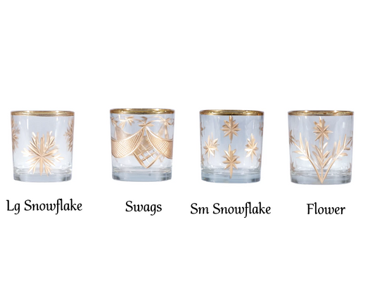 Votive Holder - Hand-Painted Etched Glass - Gold