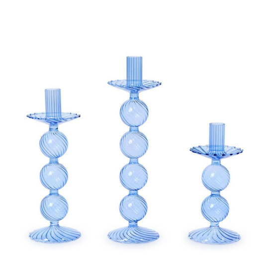 Candlestick - Hand-Blown Glass - Blue - Findlay Rowe Designs