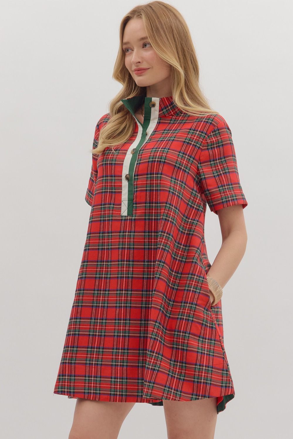 Entro - Dress - Red Plaid Short Sleeve Mini - Findlay Rowe Designs