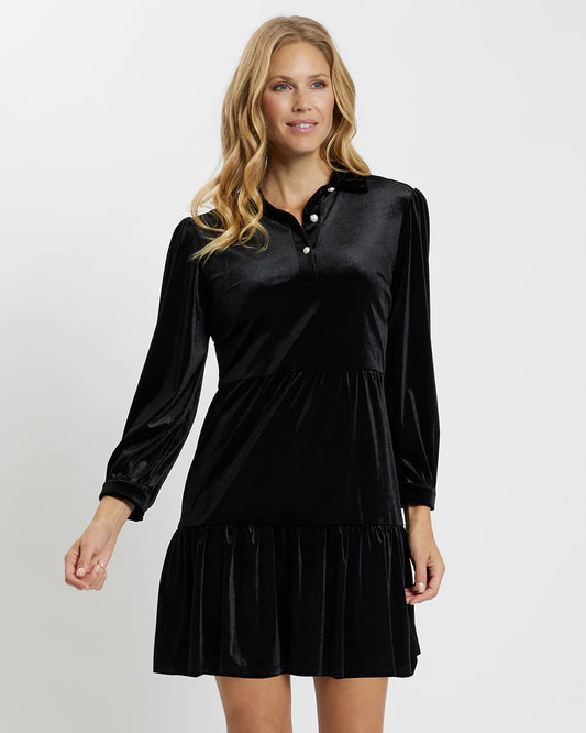 JUDE CONNALLY-BLACK SPARKLE HENLEY VELVET DRESS