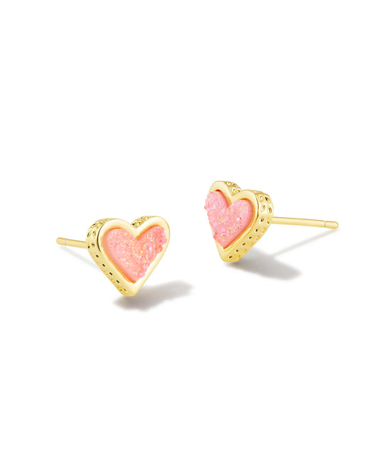 Kendra Scott- FRAMED ARI HEART STUD EARRINGS GOLD LIGHT PINK DRUSY - Findlay Rowe Designs