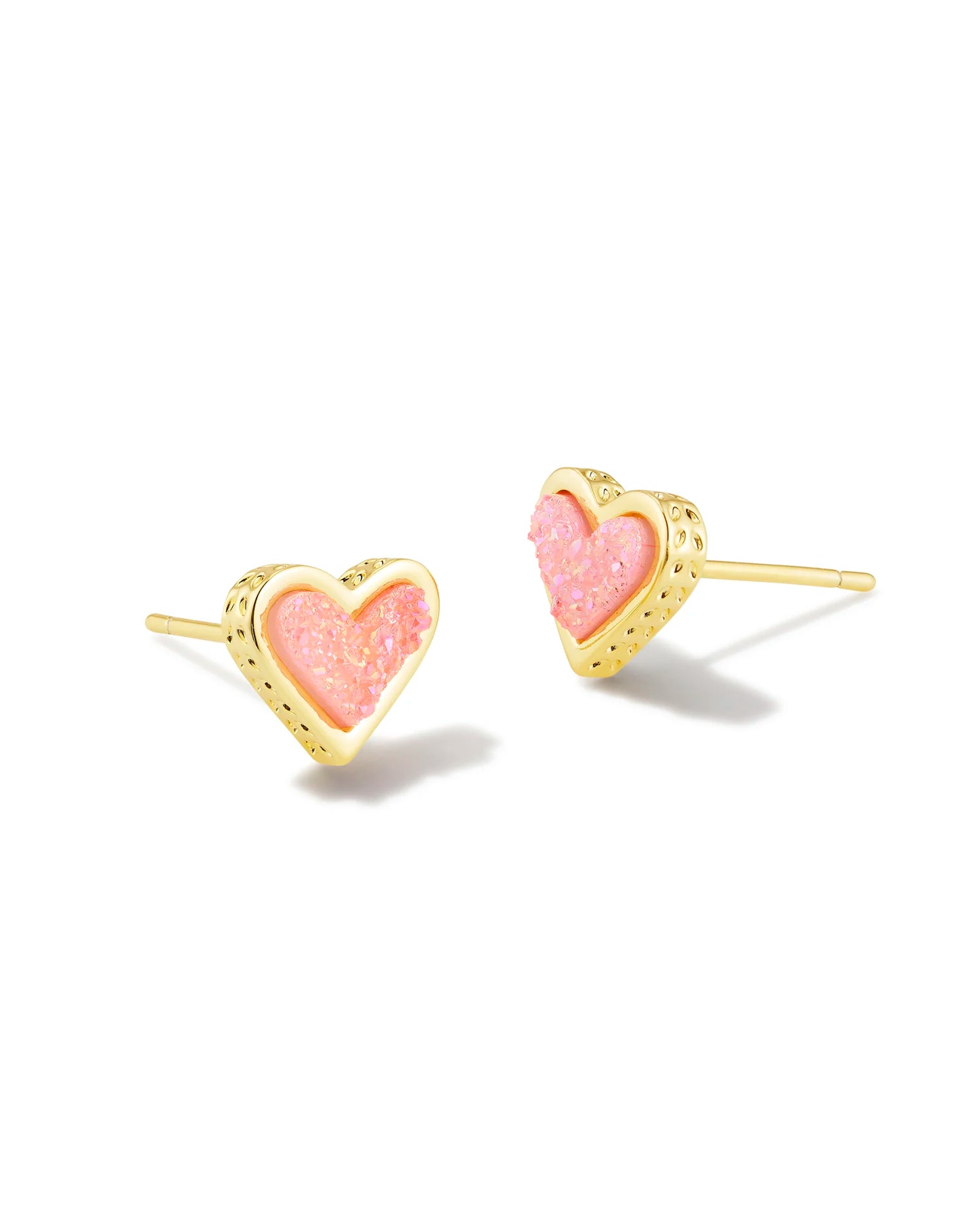 Kendra Scott- FRAMED ARI HEART STUD EARRINGS GOLD LIGHT PINK DRUSY - Findlay Rowe Designs