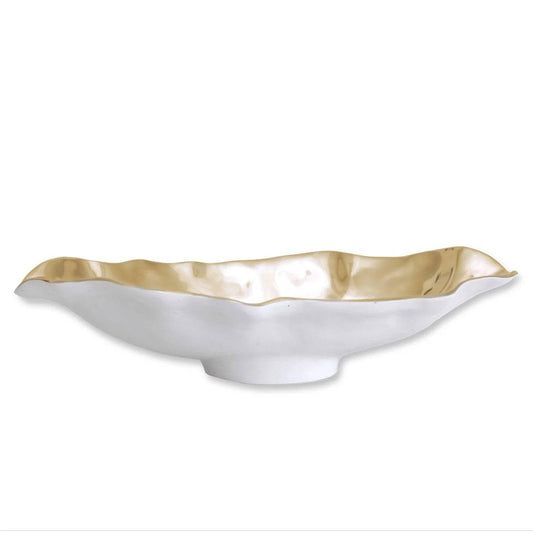Beatriz Ball - THANNI Maia Medium Long Oval Bowl (White and Gold) - Findlay Rowe Designs